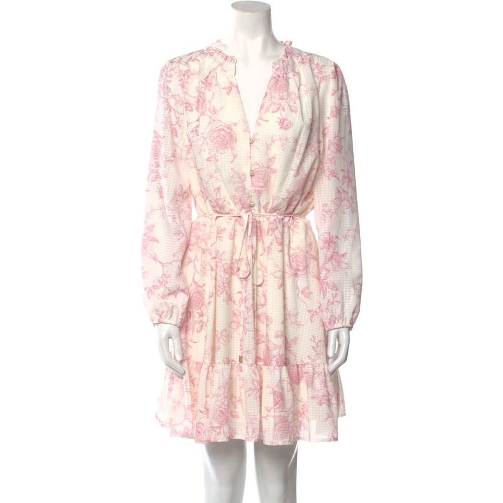 Joie Pink Floral A-Line Mini Dress Long Sleeve